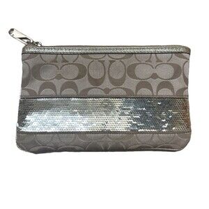Coach Women’s Signature Wallet Pouch Wristlet w/ Sequins Brown Beige